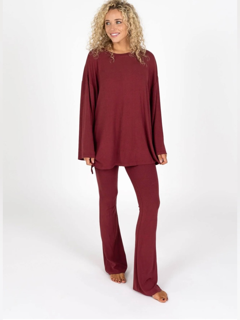 Foxy Kind All Weekend Long Pant Set Long Sleeve Merlot Size S